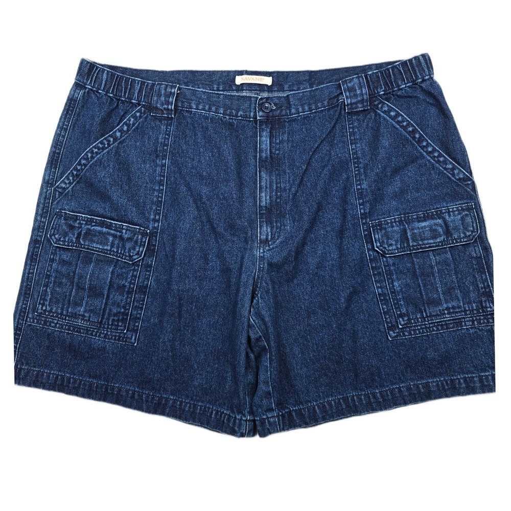 Savane Cargo Denim Shorts Mens 44 Blue Jean 100% Cotton Dark Wash Elastic Waist
